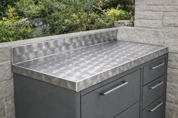 Edelstahl Arbeitsplatten-Abdeckung D50 Rundschliff – 0,8 mm | Exklusive Optik nach Maß